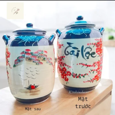 Chum đựng gạo,chĩnh gạo,hũ đựng gạo tài lộc vẽ tay gốm Bát Tràng