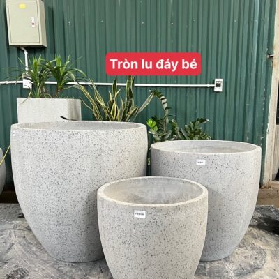 Chậu Xi Măng Nhẹ Tròn Lu Đáy Bé