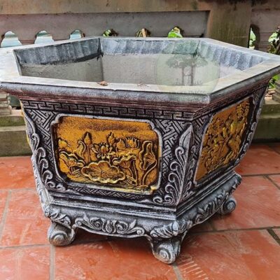 Chậu xi măng Lục Giác liền chân 1m