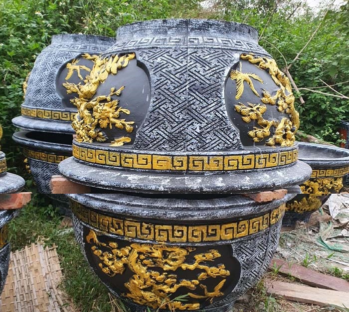 Chậu xi măng tròn họa tiết Chậu xi măng tròn họa tiết