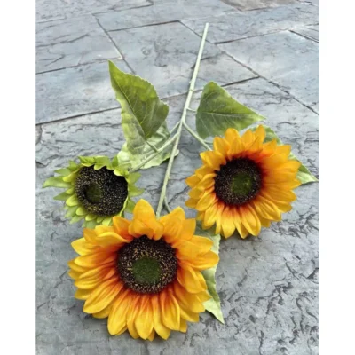 Cành Hoa Hướng Dương Lụa 3 Bông – Dài 70cm, Đẹp Như Thật Tươi Mãi Không Tàn