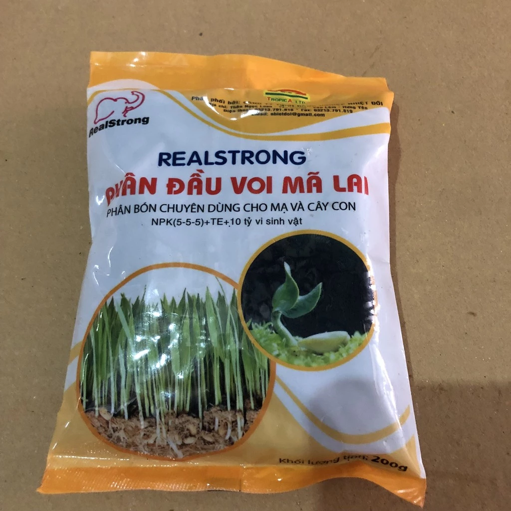 Phân bón đầu voi mã lai REALSTRONG - Phân hữu cơ chuyên dùng cho cỏ lúa mì và cây con gói 200g Phân bón đầu voi mã lai REALSTRONG - Phân hữu cơ chuyên dùng cho cỏ lúa mì và cây con gói 200g