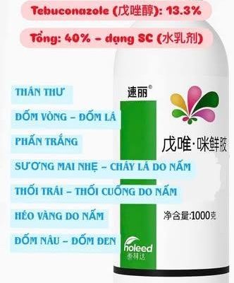 Thuốc trừ sâu chuyên dùng để phòng và trị các bệnh do nấm chứa hỗn hợp hai hoạt chất Prochloraz (26,7%) và Tebuconazole (13,3%) với tổng hàm lượng 40% dạng SC (thủy nhũ dịch) - hàng nội địa trung- nhập khẩu