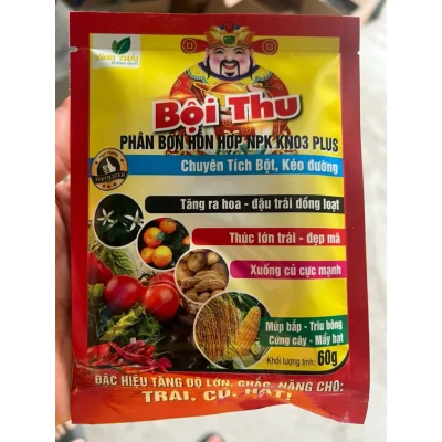 Phân bón lá hỗn hợp siêu kali trắng, KNO3 plus gói 60g thúc đẩy ra hoa, đậu quả, to quả, ngọt quả trên cây ăn quả, dưa hấu, dâu tây