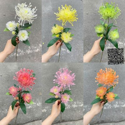 Cành hoa cúc cánh tua sợi chỉ -đủ màu